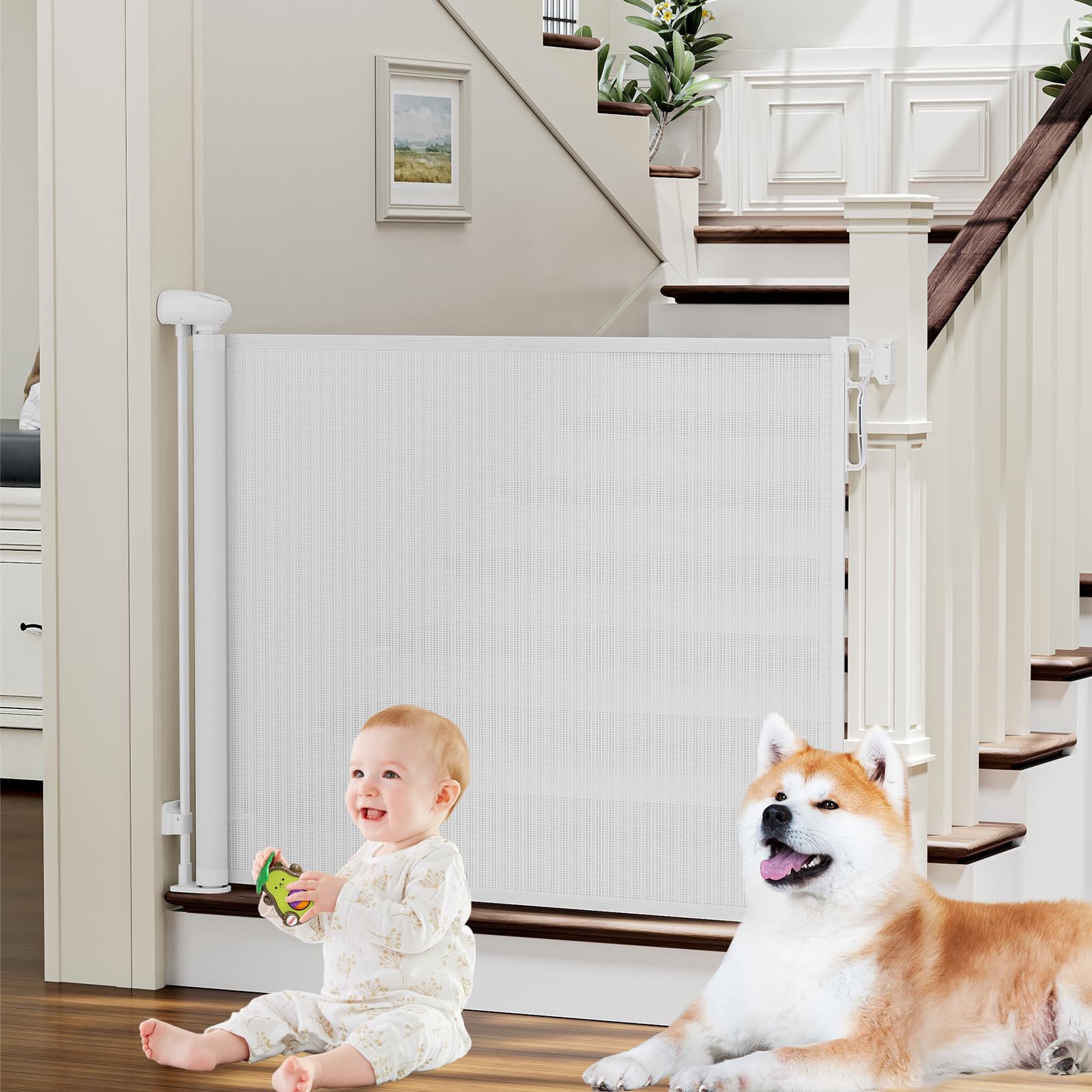 PRObebi baseboard-adjustment gate showing adjustable bracket to protect baseboards.