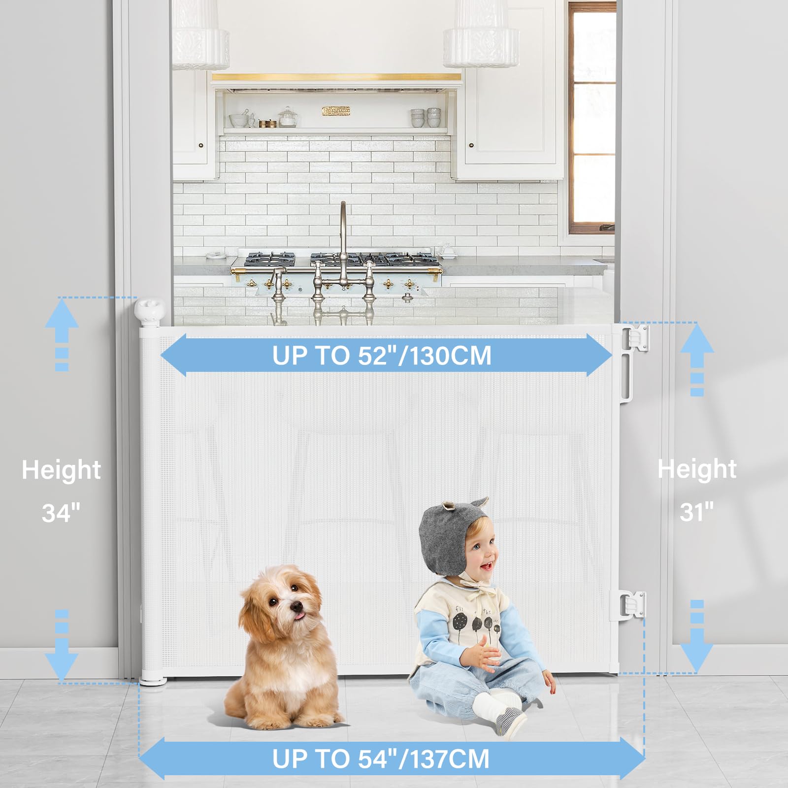 PRObebi dog-baby mesh gate demonstrates barrier without bottom rail.