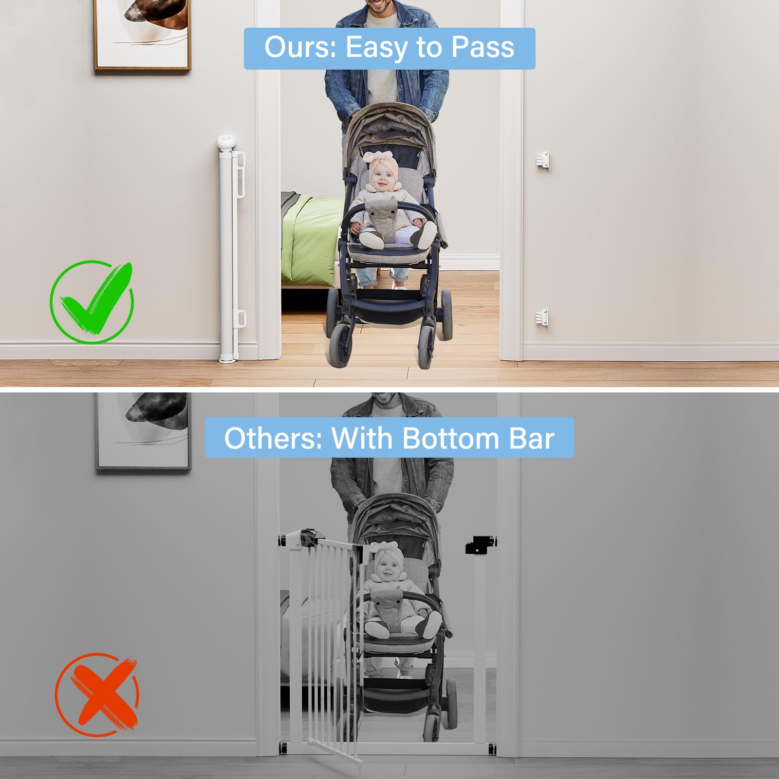 PRObebi extendable gate stretched to 54 inches for wide doorways.