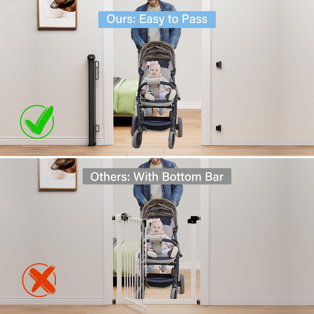 Probebi gate baseboard adjustment highlights safe fit without damaging baseboards.