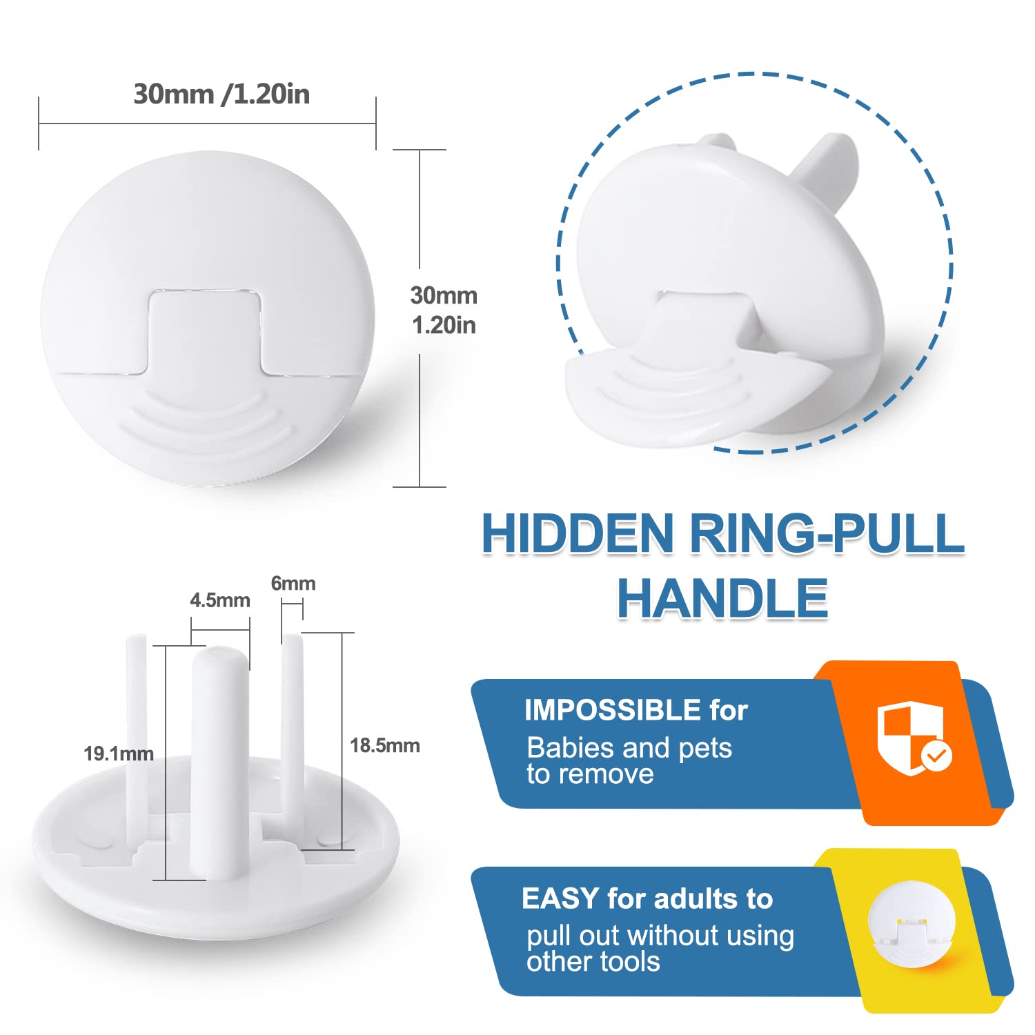 PRObebi outlet covers ring-pull handle closeup — easy removal for adults.