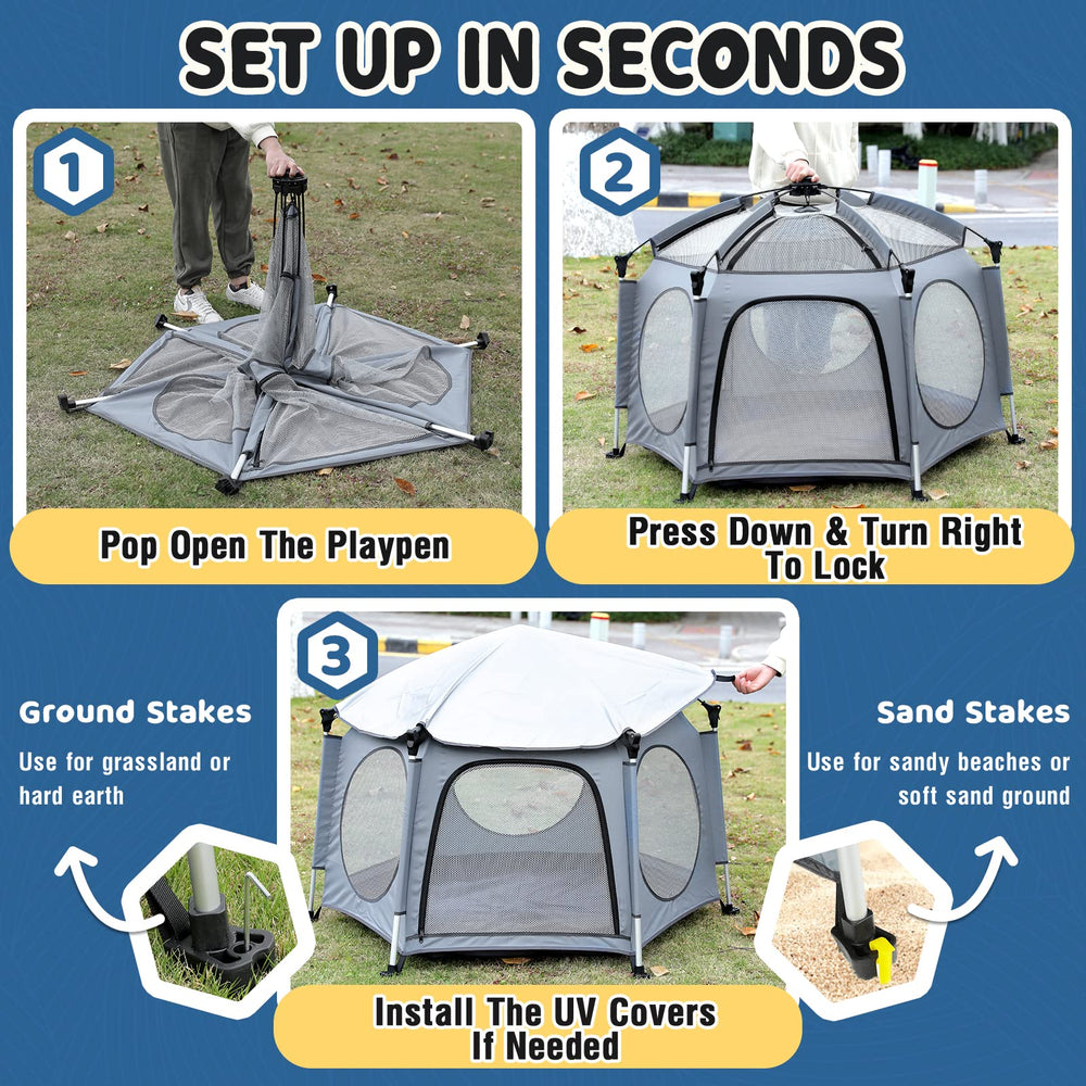 PRObebi pop-up playpen-grey-breathable-mesh highlights see-through walls for supervision.