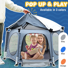 PRObebi pop-up playpen-grey-travel-ready shows compact design ideal for family trips.