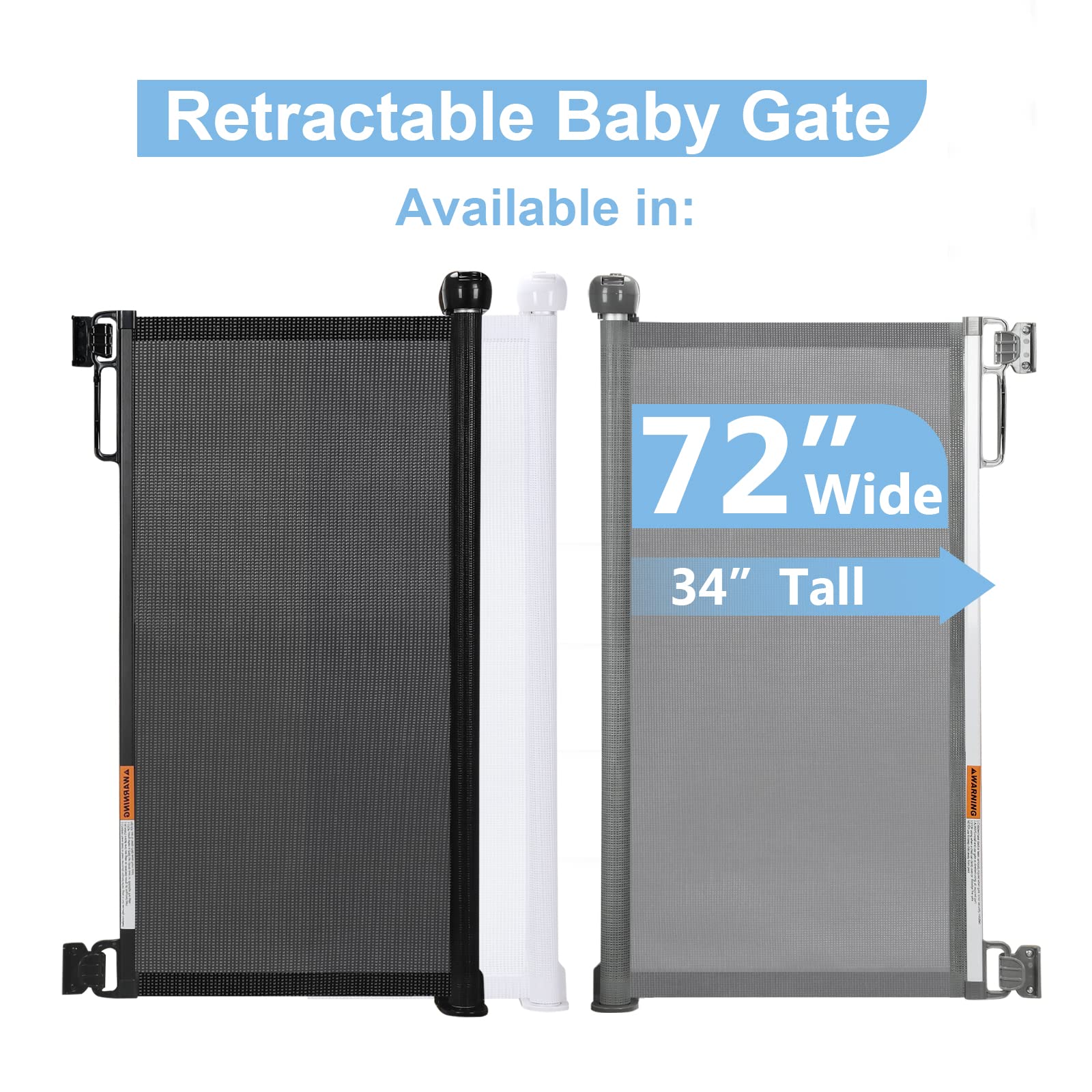 PRObebi retractable gate height of 34 inches ideal for doorways and stairs.