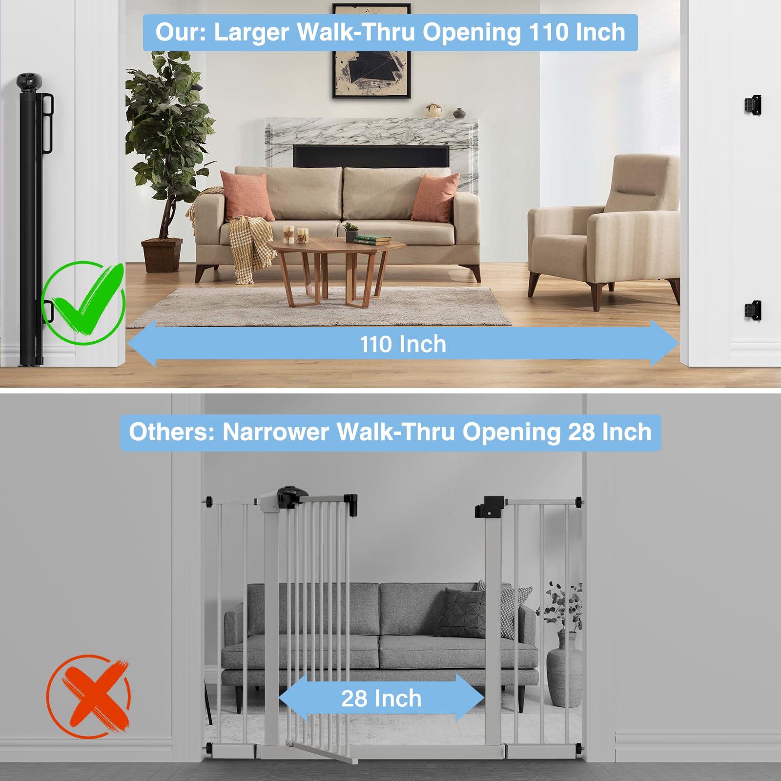 PRObebi retractable gate stands 34 inches tall for added child and pet protection.