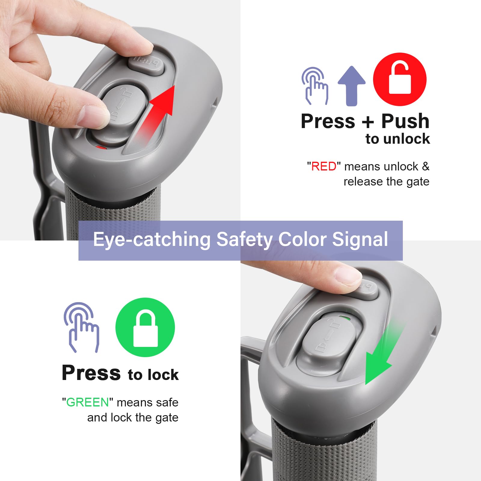 PRObebi gate safety color indicator shows locked or unlocked status.