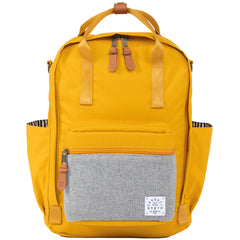Product of the North Elkin diaper bag front view in saffron, highlighting sleek unisex design.
