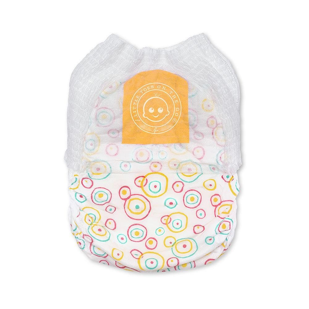 Products On The Go hypoallergenic materials image promotes skin-friendly swim diaper options.