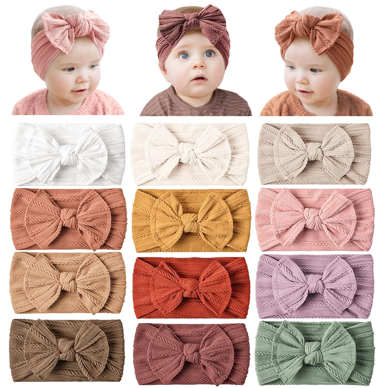 Prohouse 12-pack baby nylon headbands pink set, soft and gentle for daily wear.