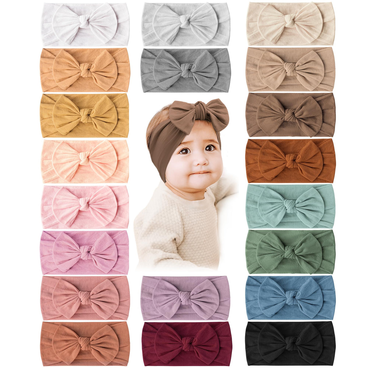 Prohouse 20-color nylon headbands laid out for versatile baby outfits.