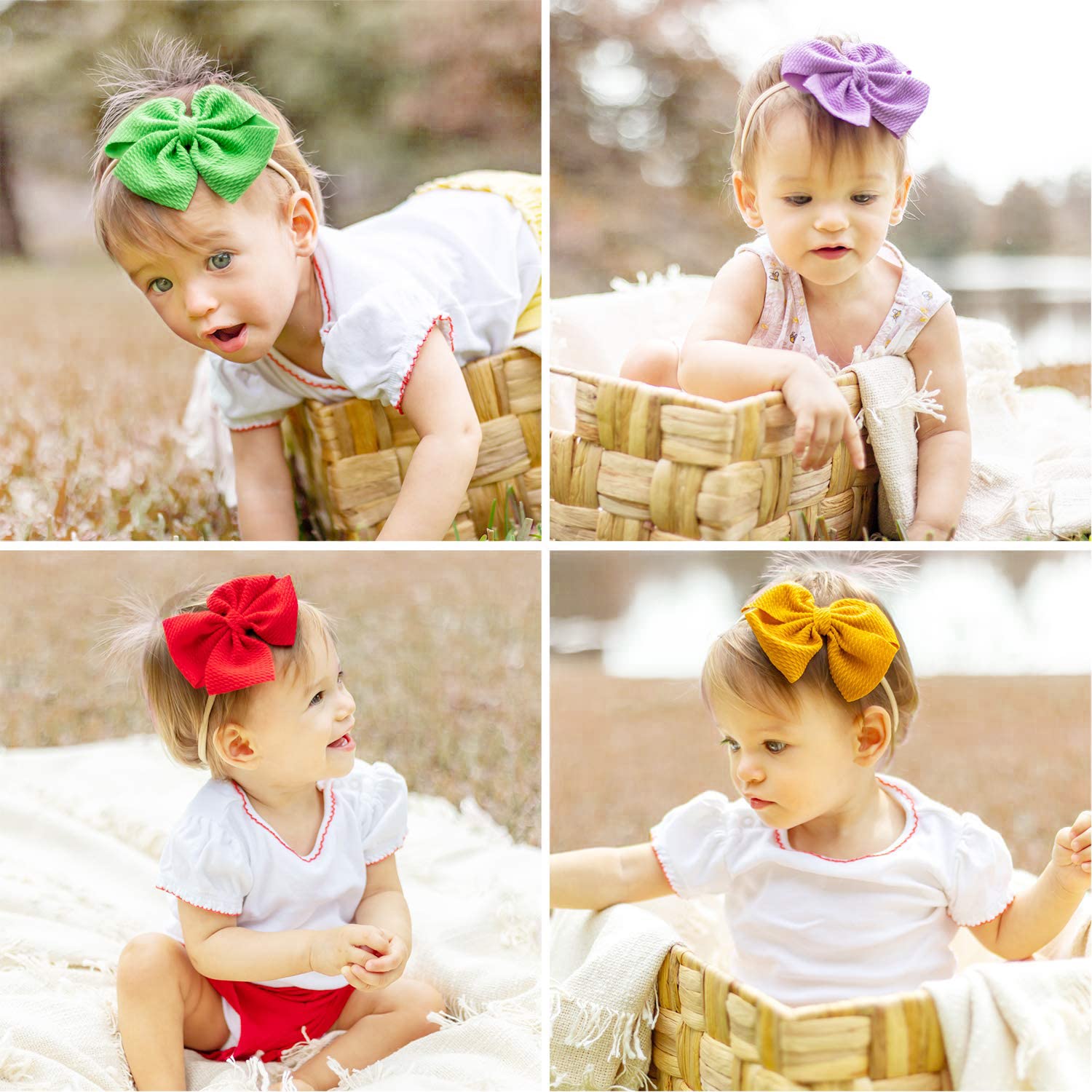 Prohouse stretchy nylon headbands on a baby for comfy wear.