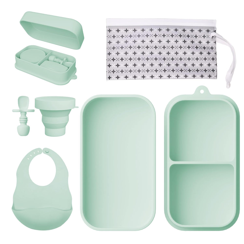 Proium travel silicone feeding set with suction plates keeps meals tidy on the go