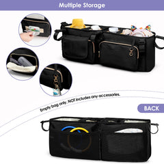 Prokva double stroller organizer with cooler bag attached for bottles on walks