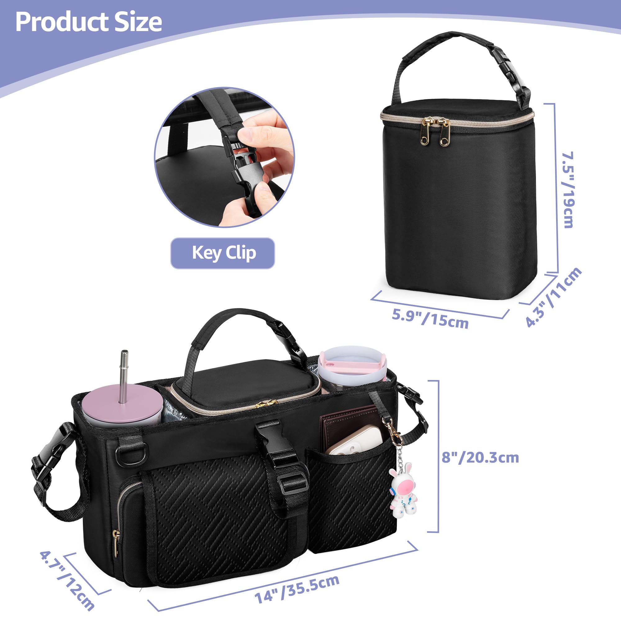 Prokva back mesh pockets hold baby necessities for quick grab-and-go.