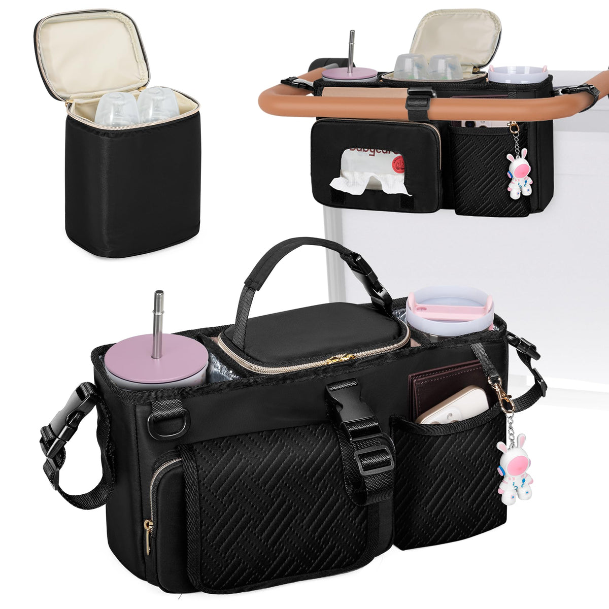 Prokva Parent Console Wonderfold-compatible design keeps drinks within reach.