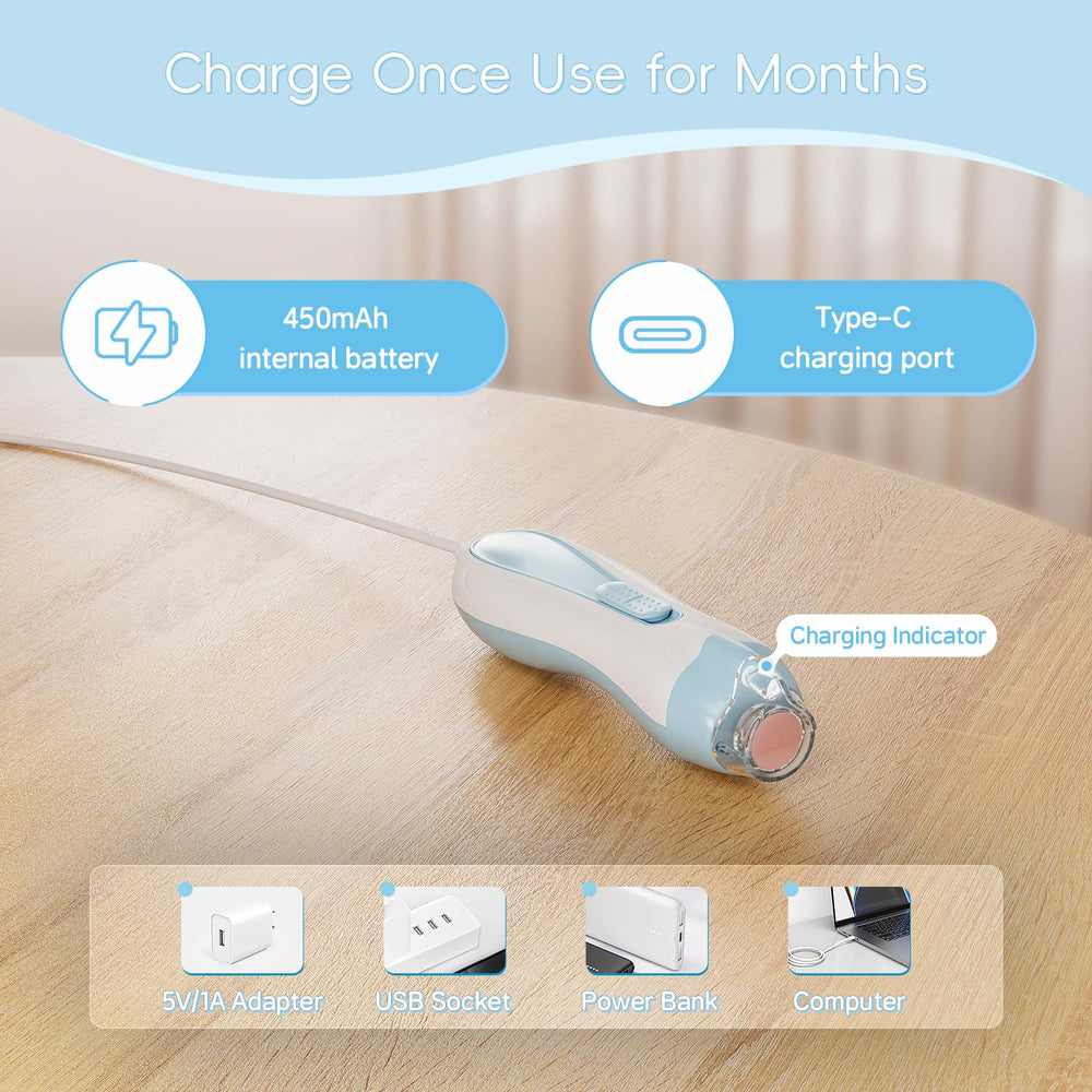 Prolixity baby nail trimmer in use on a child's nails with calm setup.