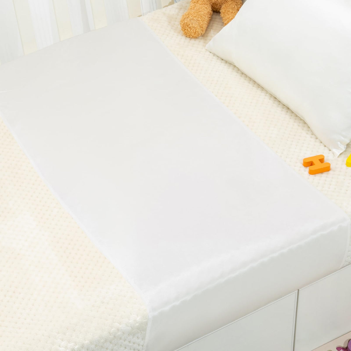 PROMEED 23 Momme Silk Crib Slip texture close-up showing silky softness for baby comfort