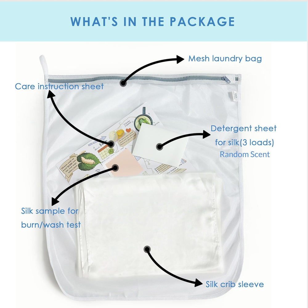 PROMEED easy-care care instructions for silk crib slip washing and drying