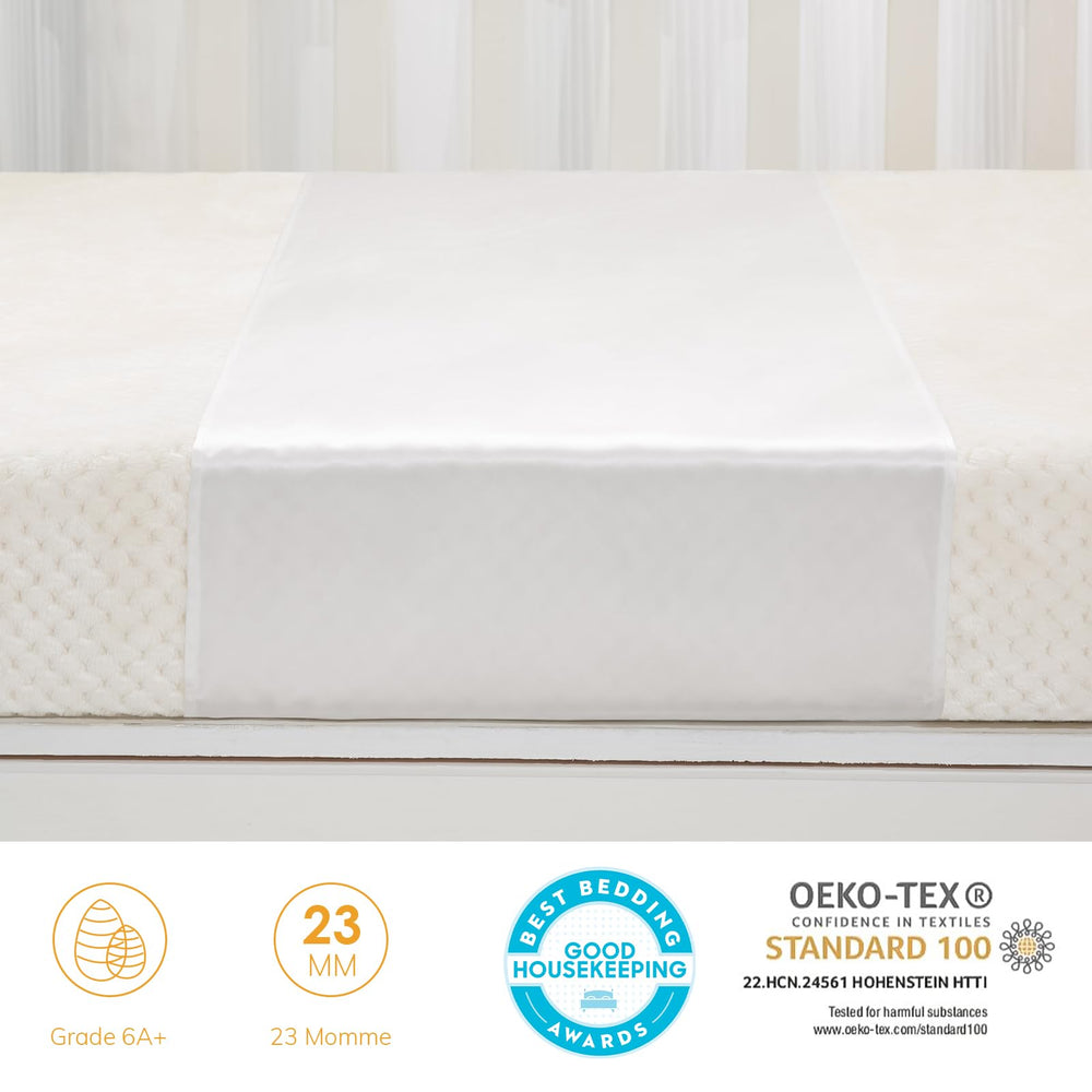 PROMEED silk crib slip magic-tape installation demonstrates easy secure fit