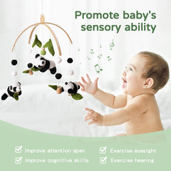 Promise Babe panda-mobile uses soft felt and yarn textures for newborn comfort