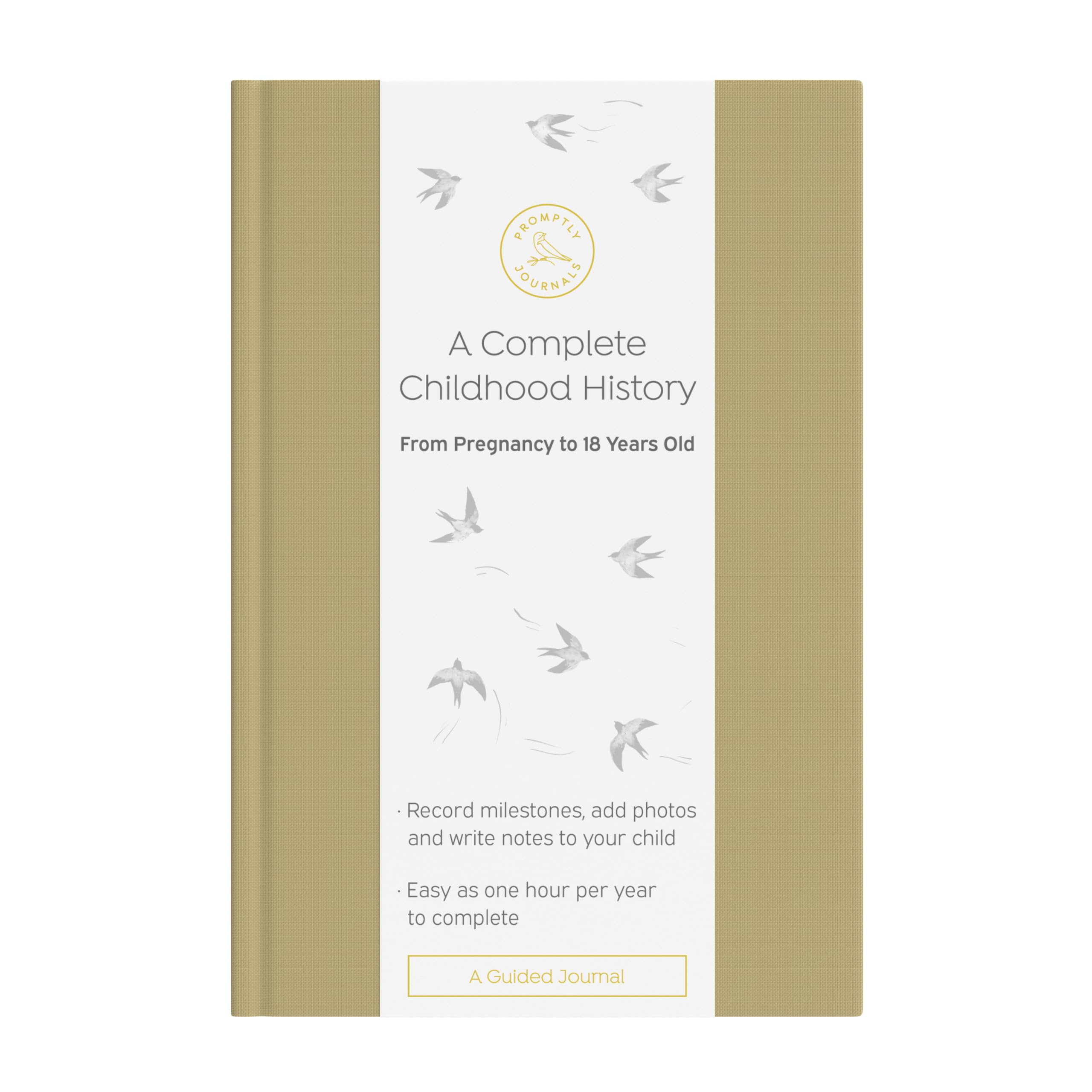 Promptly Journals baby book cover in sage green linen invites durable memory keeping.