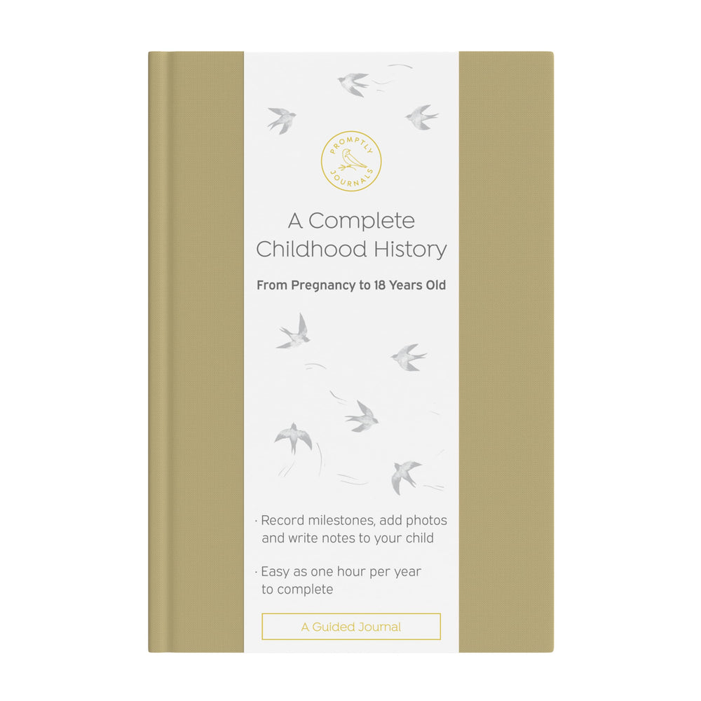 Promptly Journals baby book cover in sage green linen invites durable memory keeping.