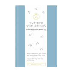 Promptly Journals dusty-blue leatherette cover highlights a premium keepsake for family memories