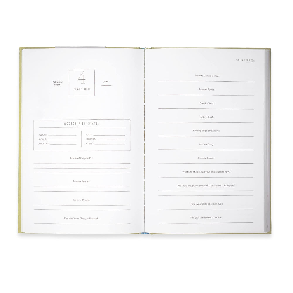 Promptly Journals hardcover in sage-green spine communicates long-lasting family memories.