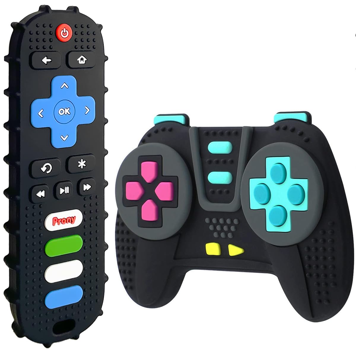 PRONY silicone remote teether front view for safe chewing during teething.