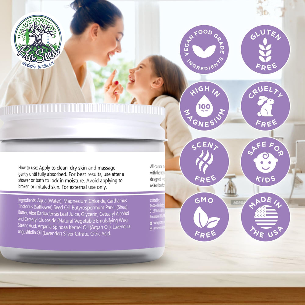 ProSeed Holistic Wellness lavender magnesium lotion texture swirl shows quick absorption