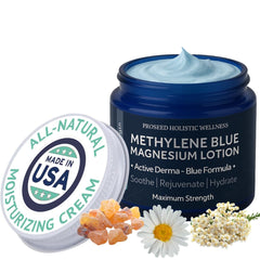 ProSeed Methylene Blue Magnesium Lotion face bottle offers quick hydration for smoother skin