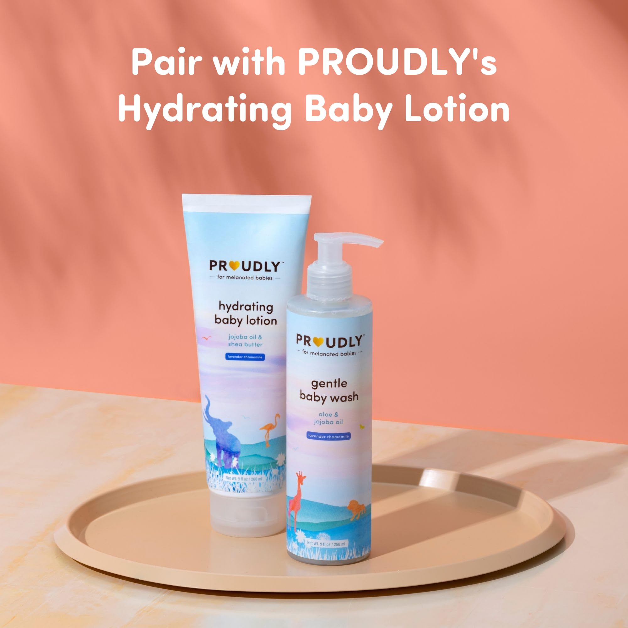 PROUDLY Gentle Baby Wash packaging with lavender theme signals calming routines.