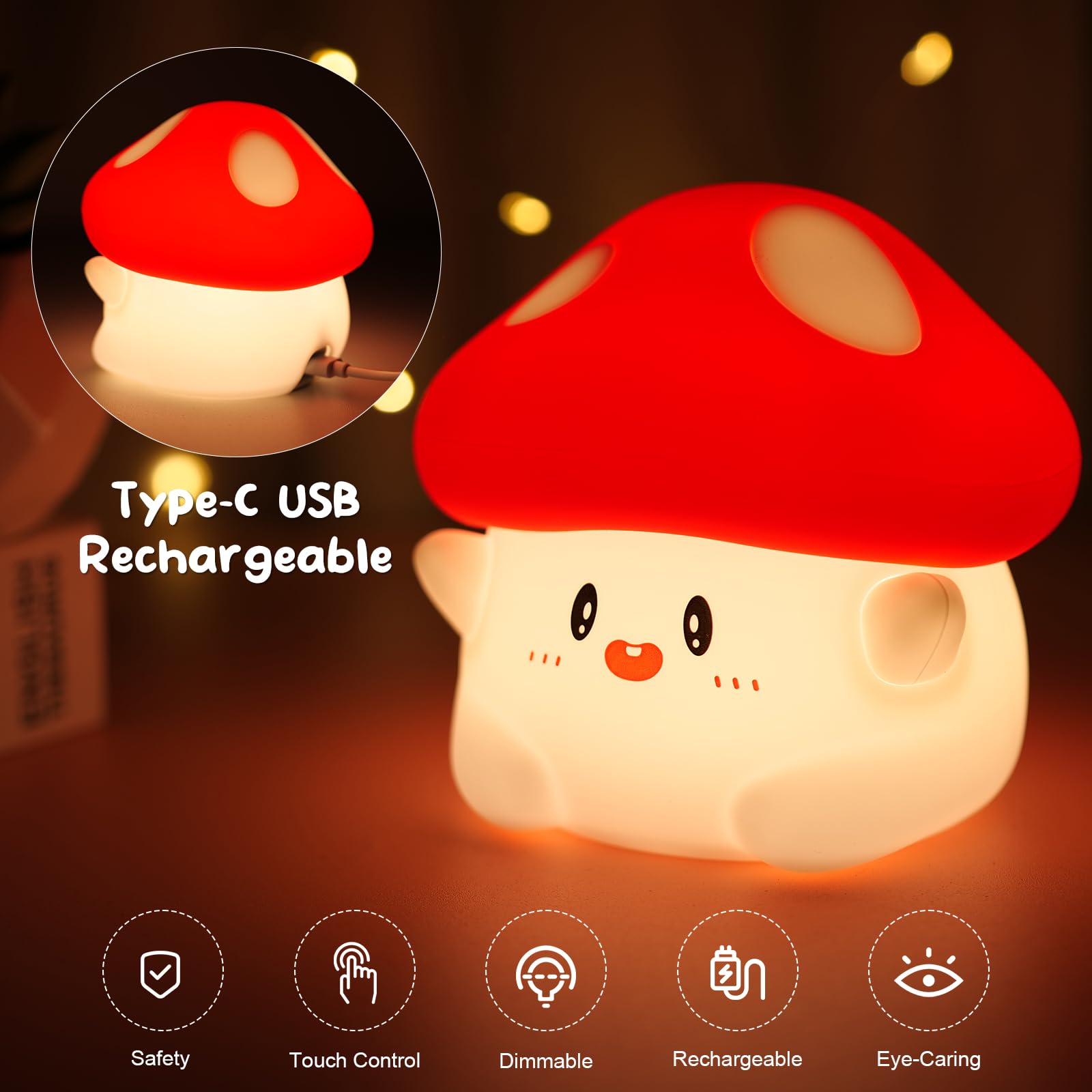 PSDRIQQ Mushroom Night Light features a 30-minute timer to save power.