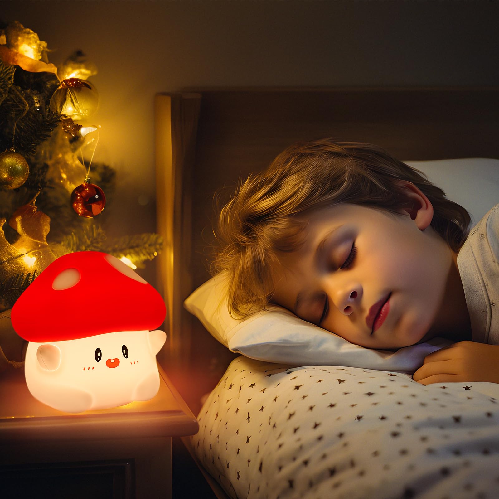 PSDRIQQ Mushroom Night Light serves as a bedside companion for bedtime.
