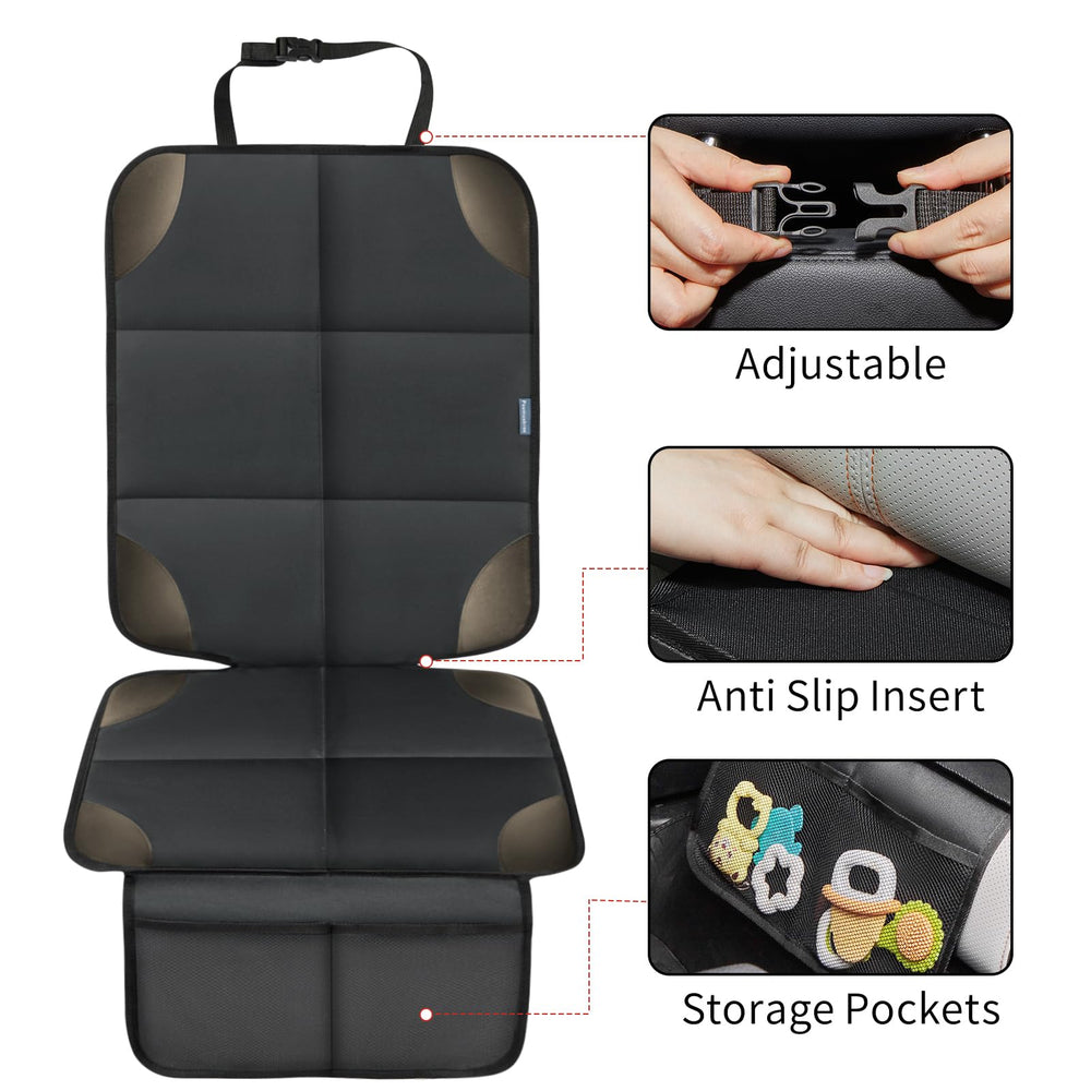 Psumuabrre's adjustable safety straps keep the cover securely anchored to headrests.