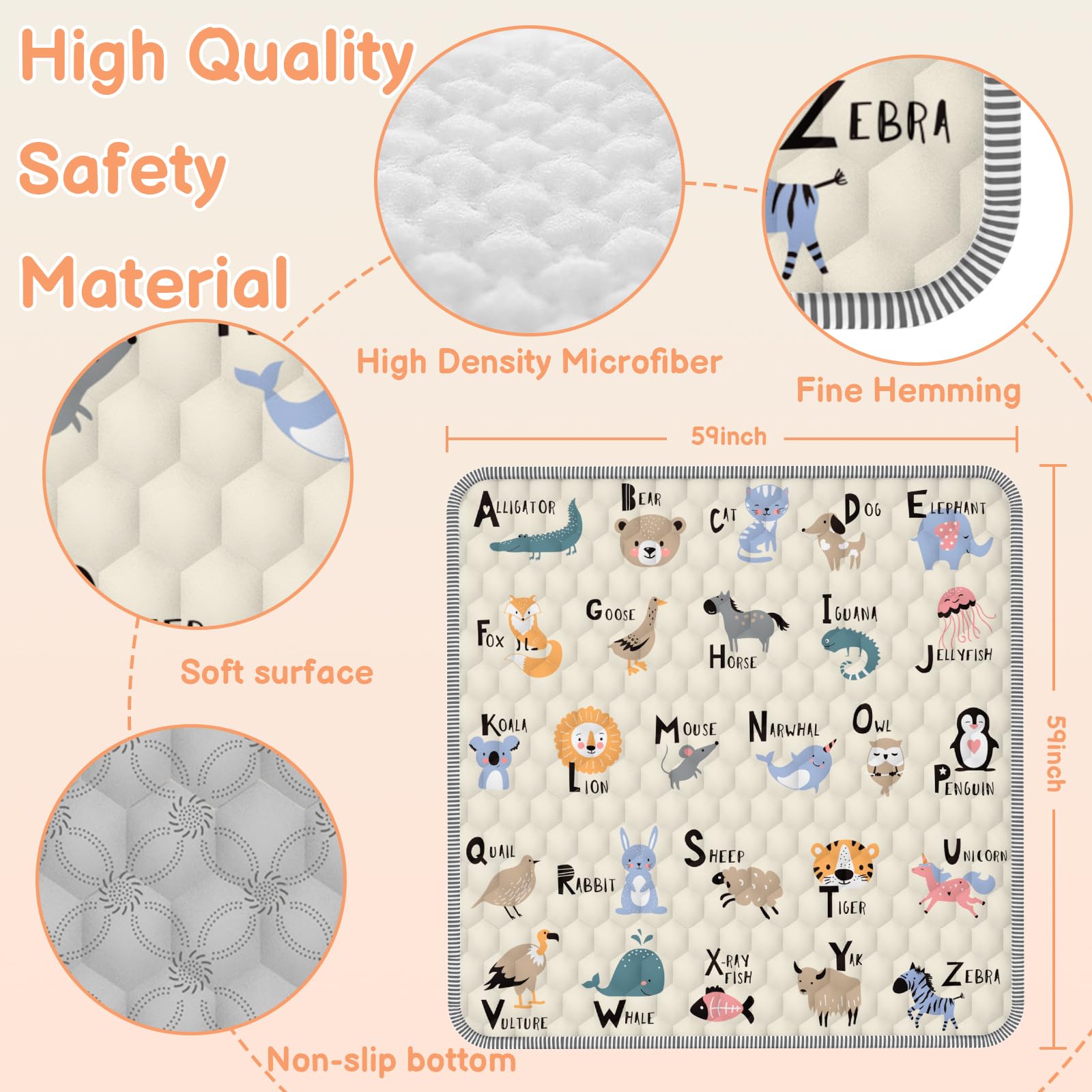 Ptcide Baby Play Mat 59x59 unfolded flat, spacious for floor play and activities.
