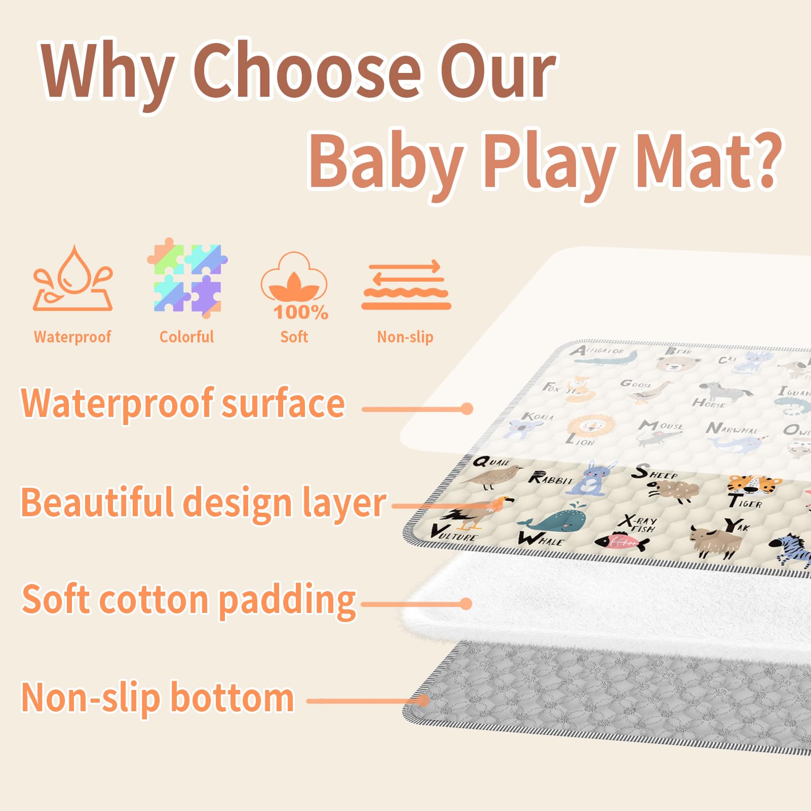 Ptcide baby play mat machine washable for quick cleaning after messes