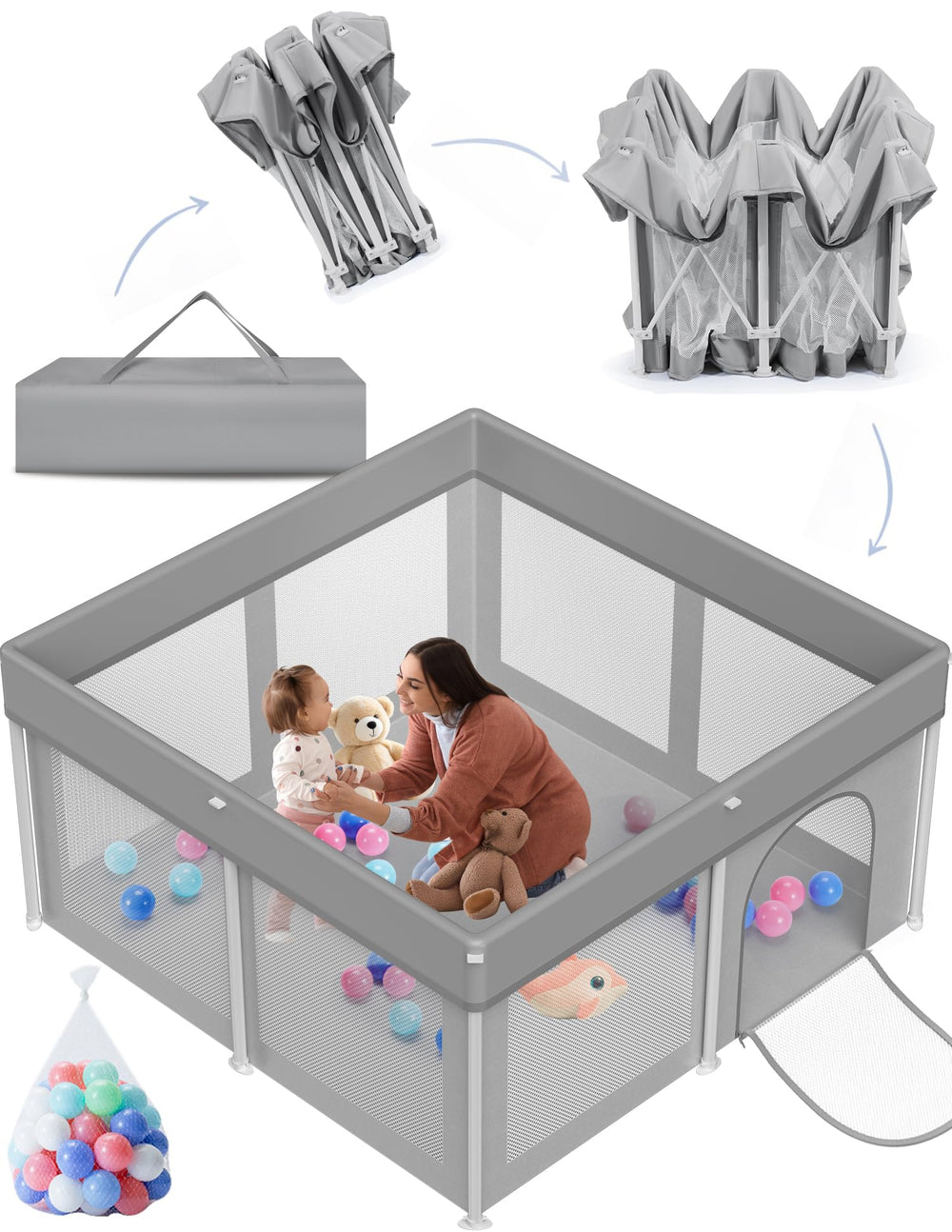 Ptcide foldable baby playpen open shows safe indoor play space