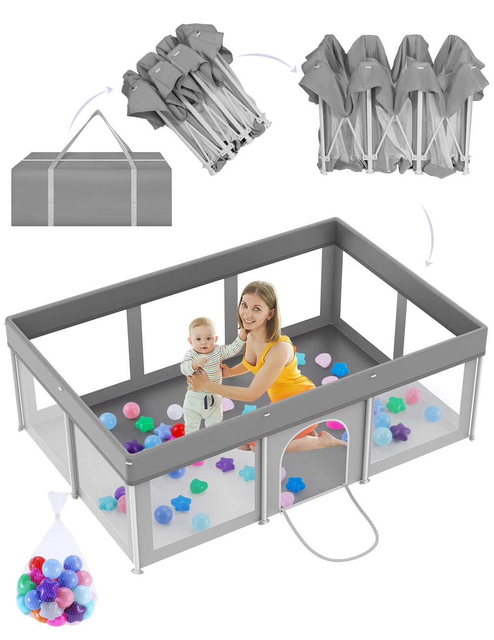 Ptcide foldable large baby playpen outer view highlights portable setup for quick indoor use.
