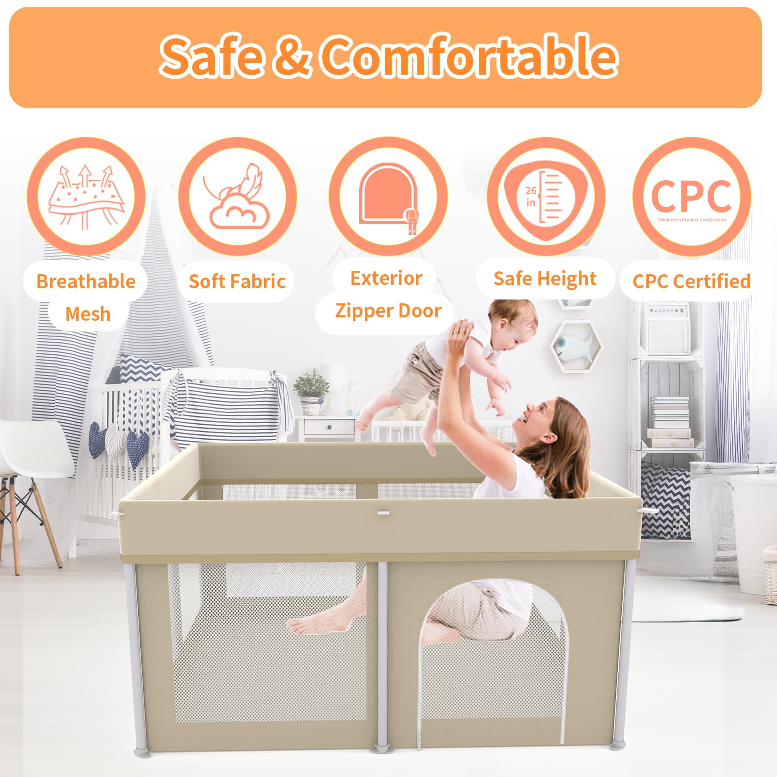 Ptcide foldable playpen 50x50 dimensions for ample space to play
