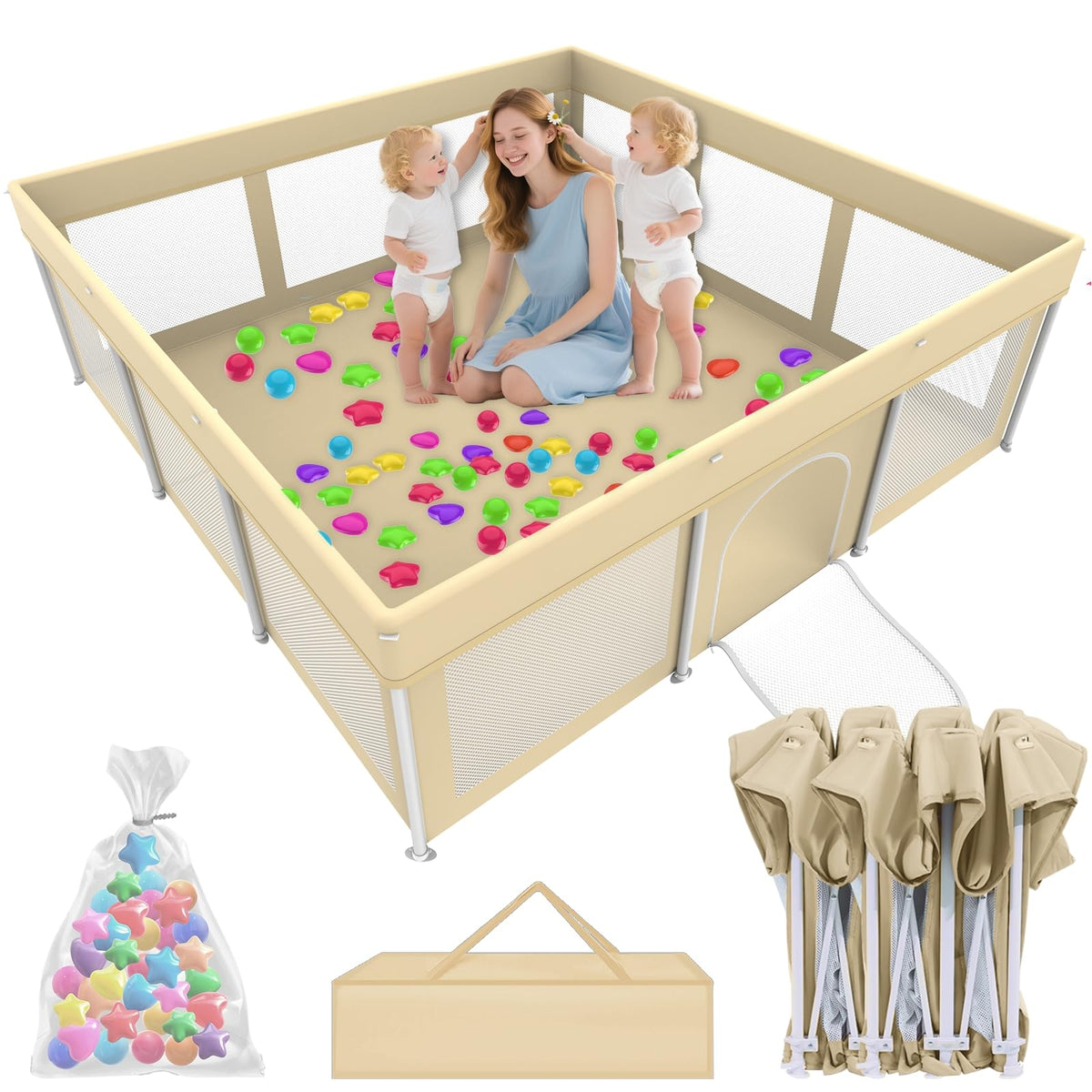 Ptcide foldable playpen 71x71 setup-out-of-box view for quick baby play
