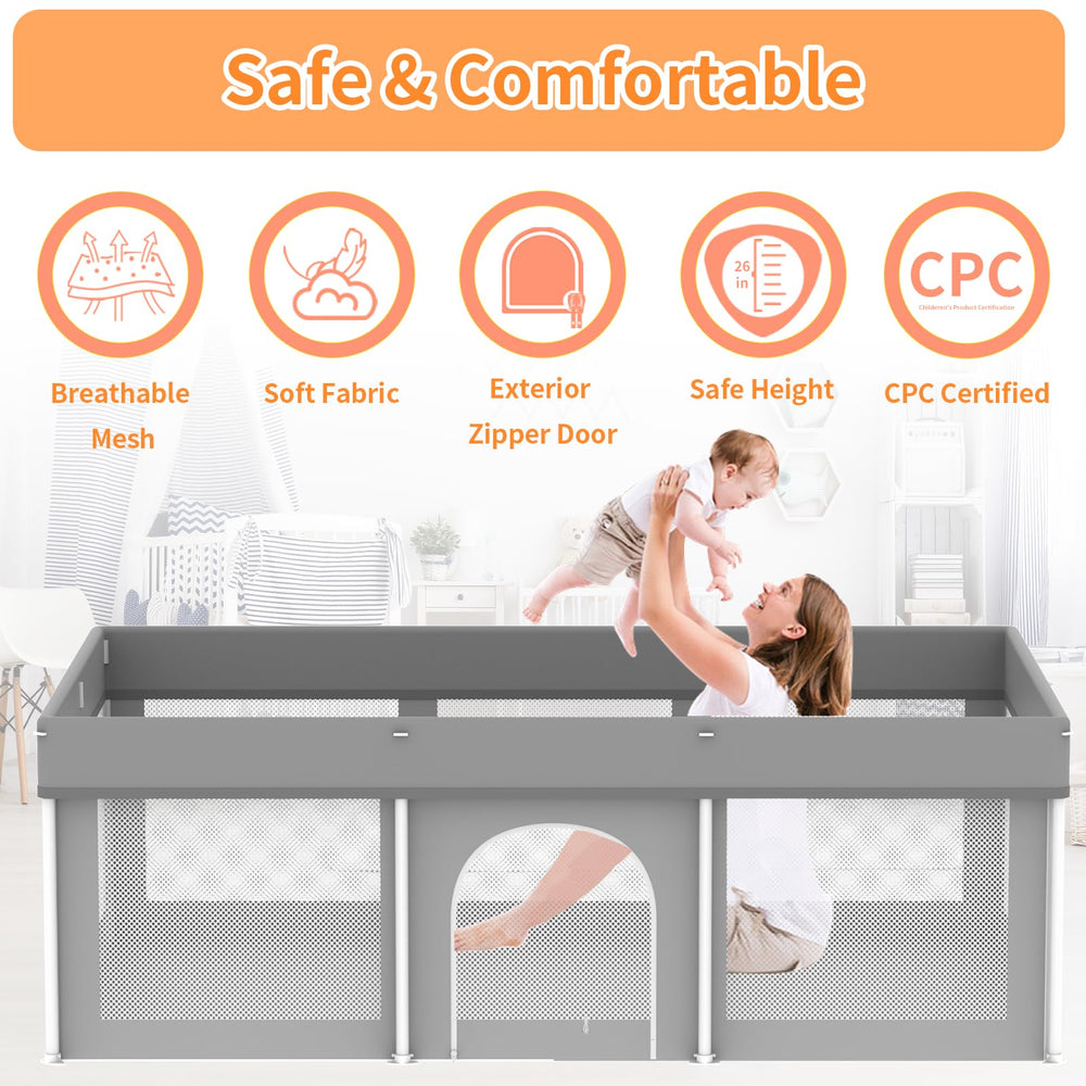 Ptcide foldable playpen folded compactly for storage in gray.