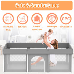 Ptcide foldable playpen folded compactly for storage in gray.