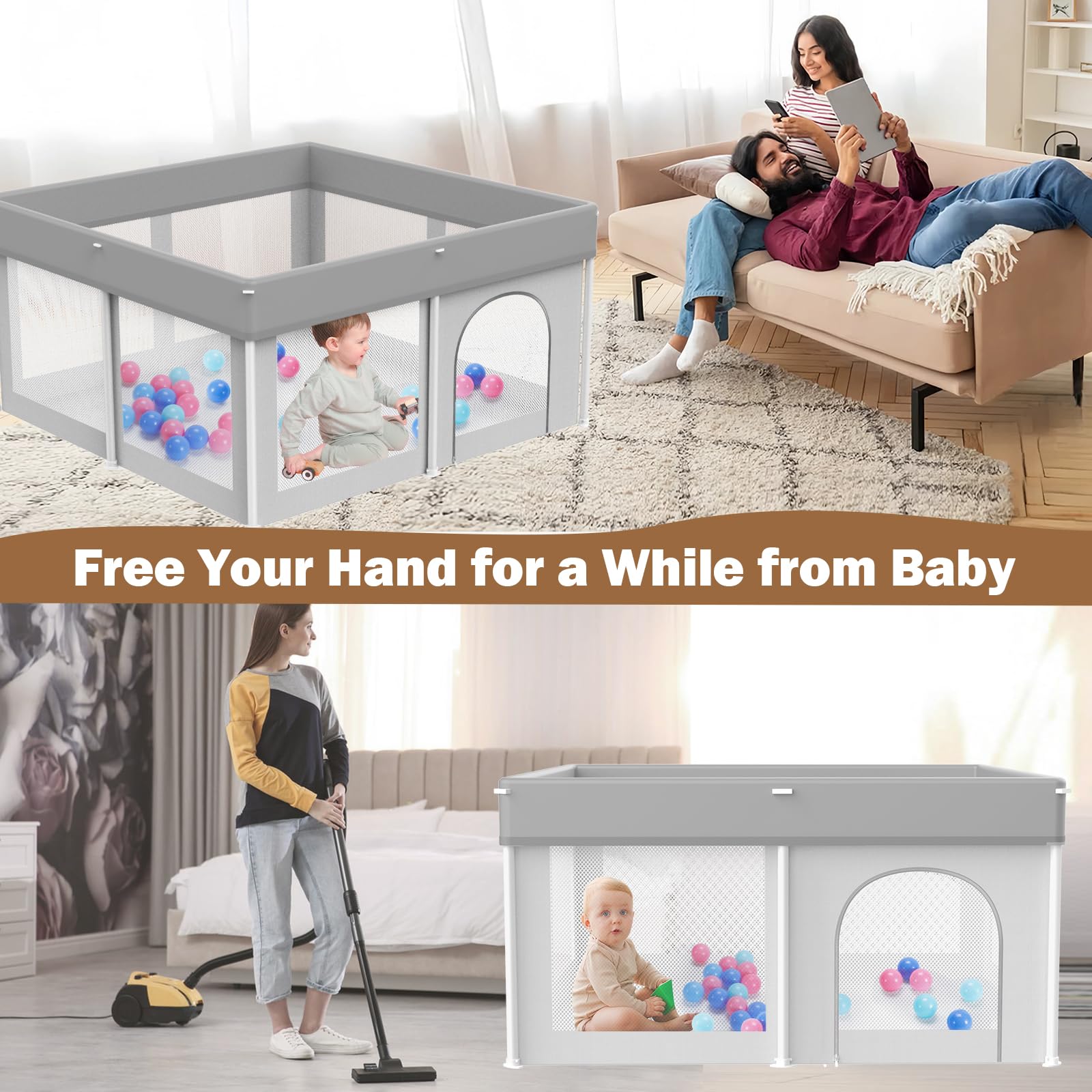 Ptcide foldable playpen folded compact for easy storage