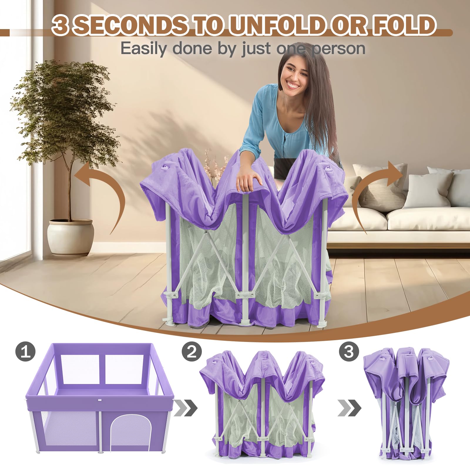 Ptcide foldable playpen folded for compact storage or travel.