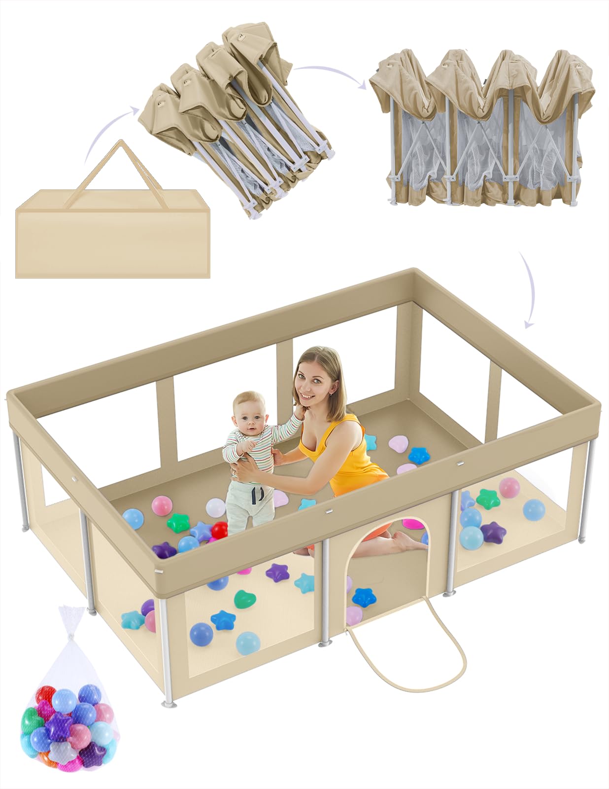 PTCIDE foldable playpen gate closed for safe indoor playtime