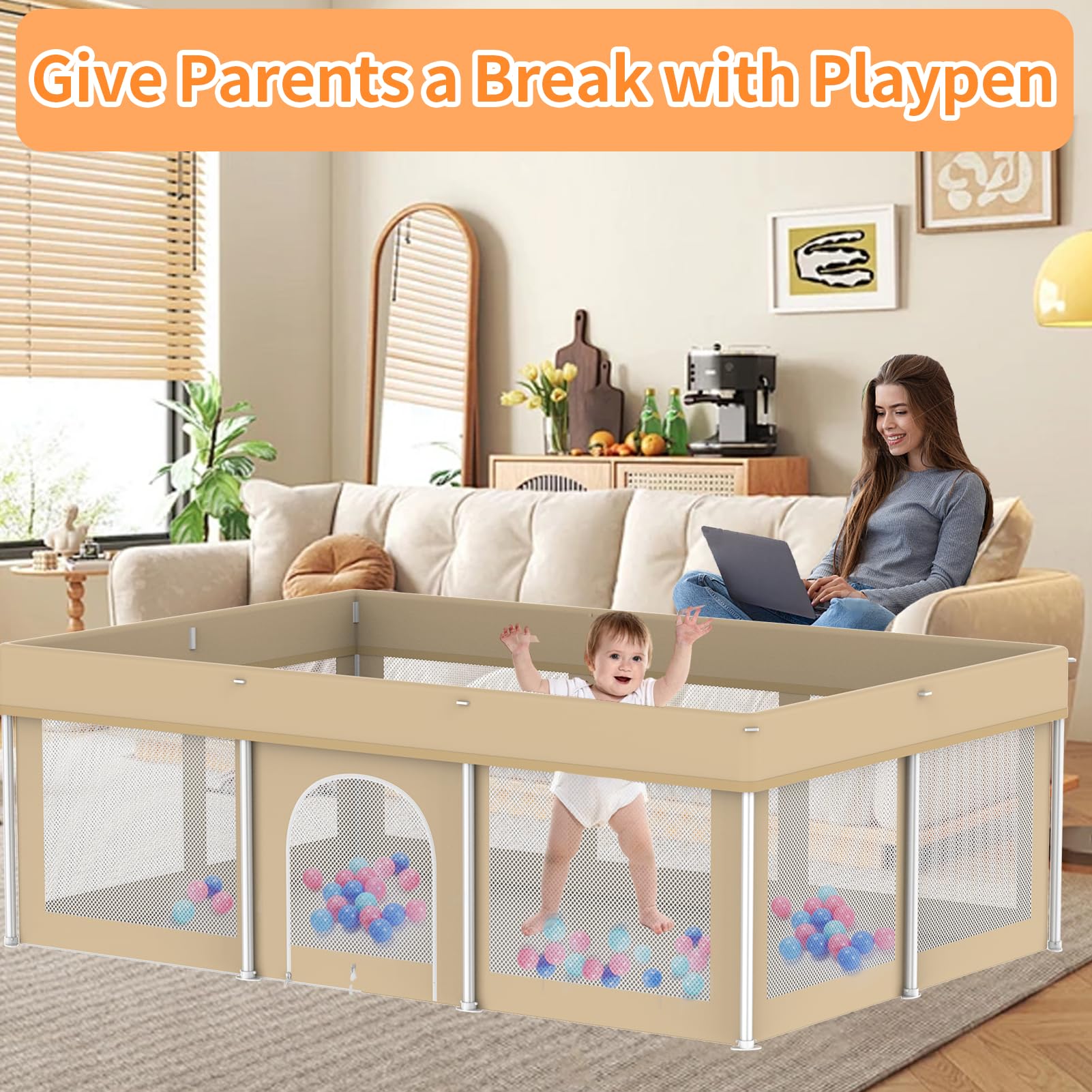 Ptcide portable playpen with travel bag ready for home or travel