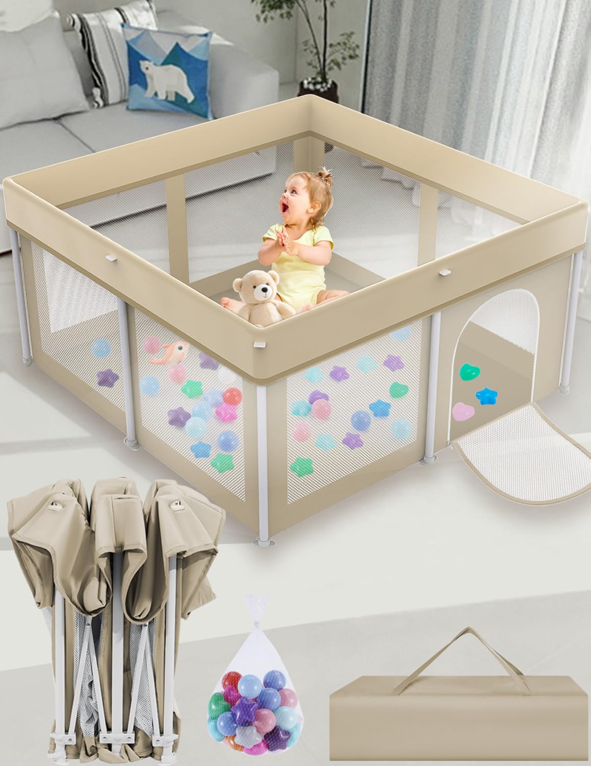 Ptcide foldable playpen setup in three seconds for instant baby playtime