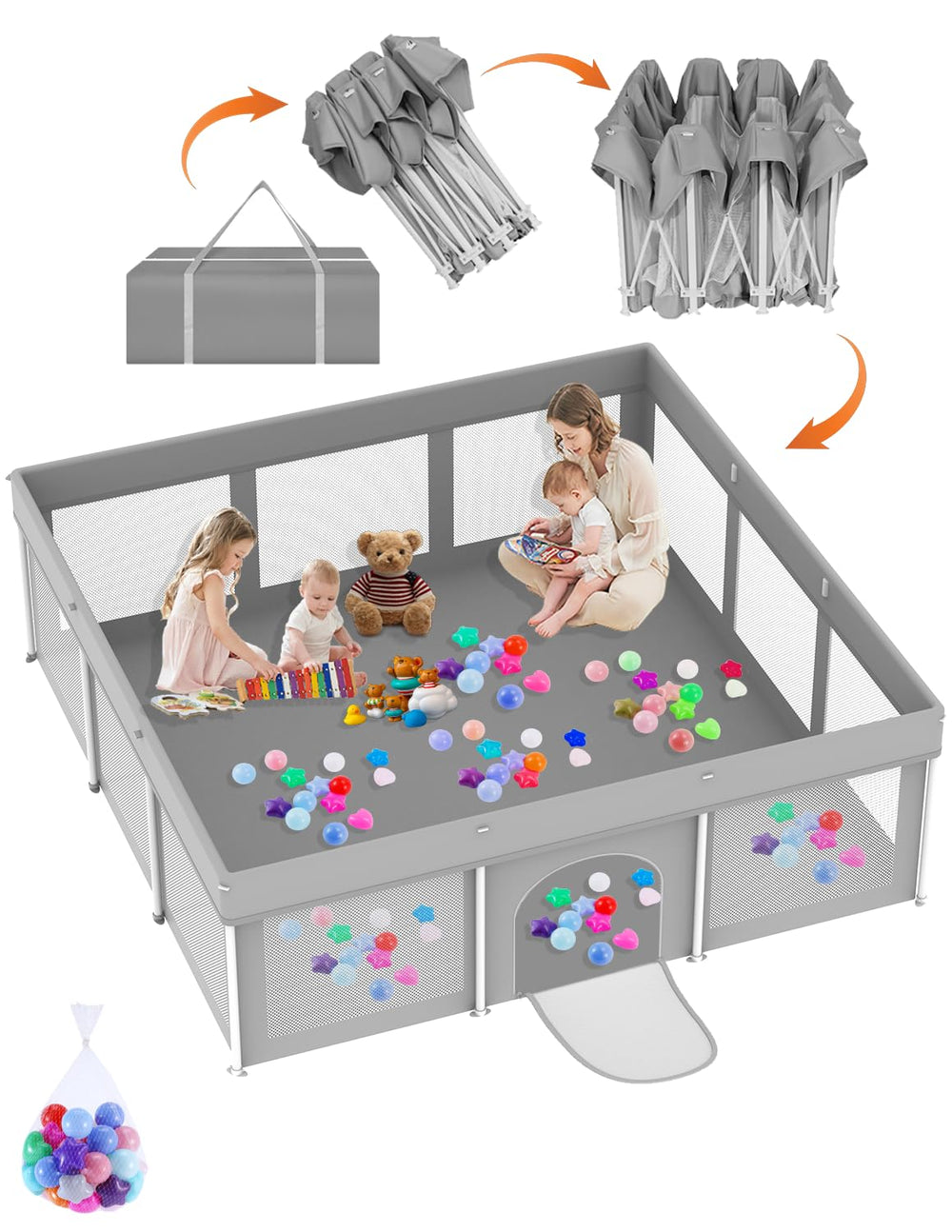 Ptcide foldable playpen setup demonstrates instant use for clutter-free baby playtime.