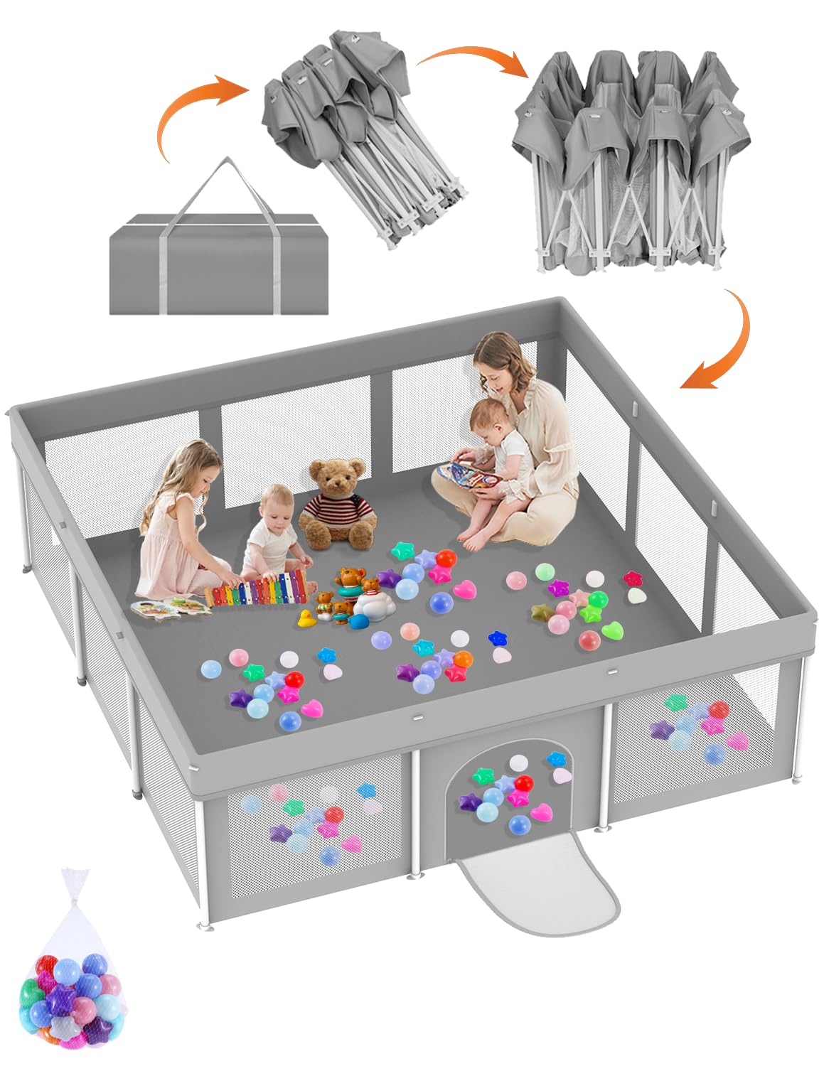 Ptcide foldable playpen setup demonstrates instant use for clutter-free baby playtime.